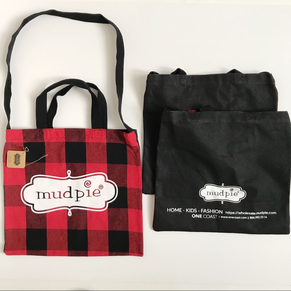 Mud Pie Buffalo Check Plaid Tote Bags Bundle of 3
